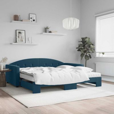 vidaXL Rozkladacia denná posteľ s matracmi modrá 100x200 cm zamat