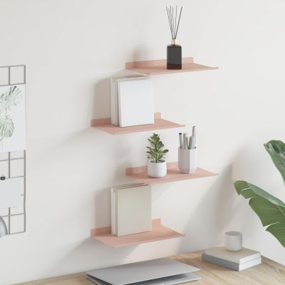 vidaXL Závesná polica Nástenný 4 pcs Ružová 30 x 18 x 2,5 cm Oceľ