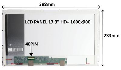LCD PANEL 17,3'' HD+ 1600x900 40PIN LESKLÝ / SKRUTKOVANIE Z BOKOV