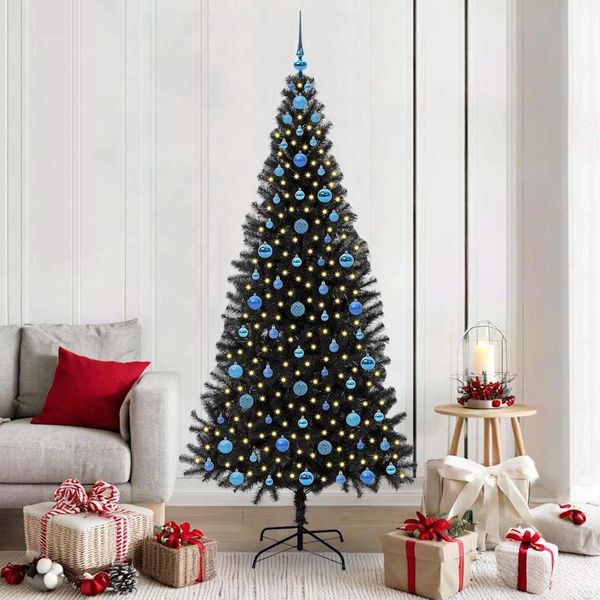 vidaXL Vianočný stromček s 300 LED-i so stojanom Čierna 210 cm PVC