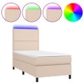 vidaXL Boxspring posteľ matrac a LED kapučínová 90x200 cm umelá koža