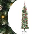 vidaXL Umelý chudý vianočný strom Zelená a biela 180 cm