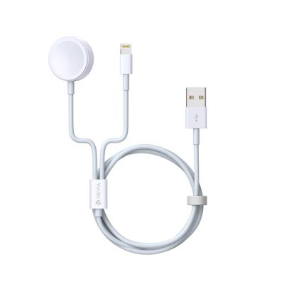 Kábel Devia 2v1 Smart EA199 USB - Lightning biely s indukčnou magnetickou nabíjačkou pre Apple Watch