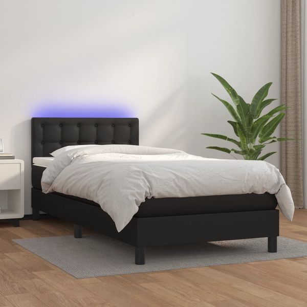 vidaXL Boxspring posteľ s matracom a LED čierna 100x200 cm umelá koža