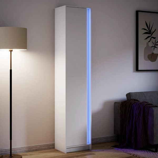 vidaXL Vysoká skrinka s LED biela 41,5x32,5x200 cm kompozitné drevo