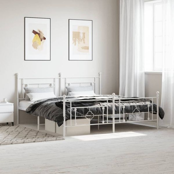 vidaXL Kovový rám postele s čelom a podnožkou biely 180x200 cm