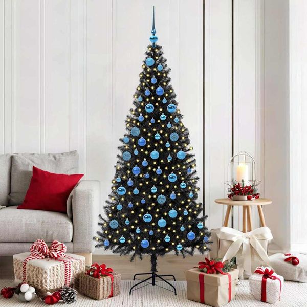 vidaXL Vianočný stromček s 300 LED-i so stojanom Čierna 180 cm PVC