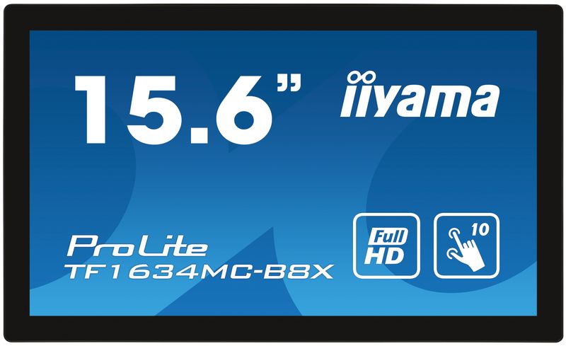 15,6'' iiyama TF1634MC-B8X: IPS, FullHD, capacitive, 10P, 450cd/m2, VGA, DP, HDMI, IP65, čierny