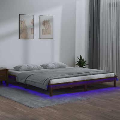 vidaXL Posteľný rám LED medový 135x190cm dvojlôžko drevený masív