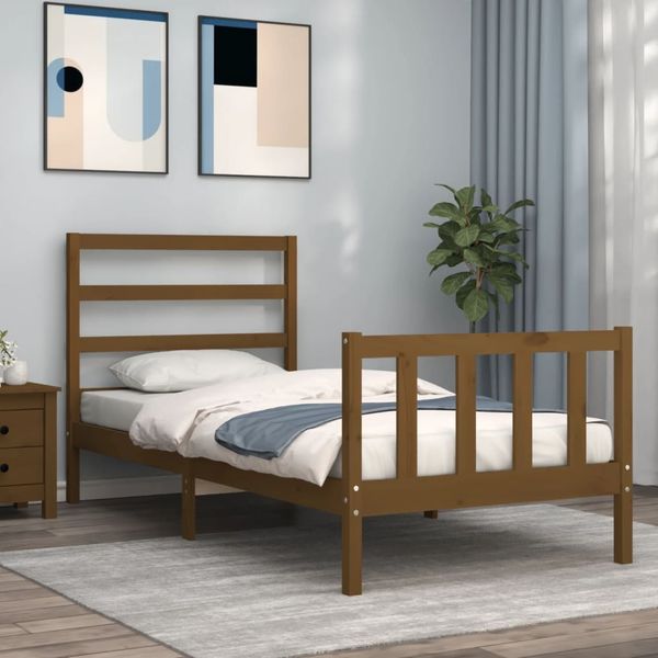 vidaXL Rám postele s čelom medovohnedý 90x190 cm masívne drevo