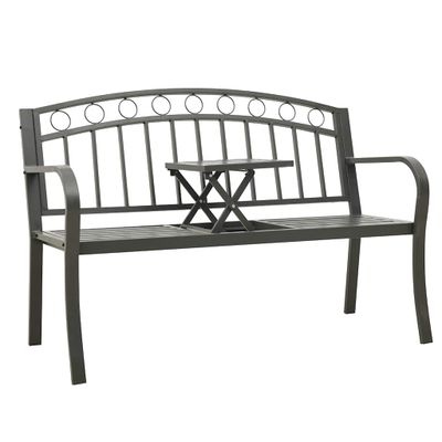 vidaXL Záhradná lavica so stolíkom sivá 120 cm oceľ