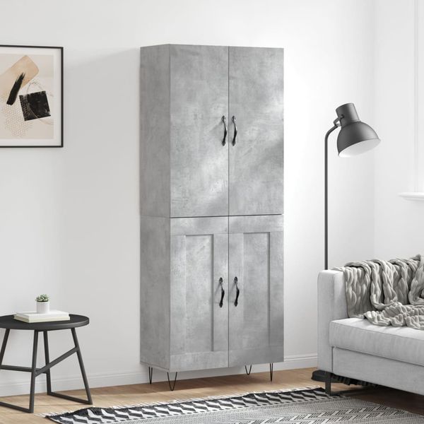 vidaXL Vysoká skrinka betónová sivá 69,5x34x180 cm spracované drevo
