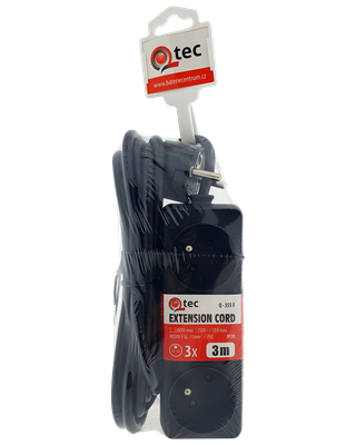 Prodlužovací přívod černý 3 zásuvky, 3m, Q-355F QTEC