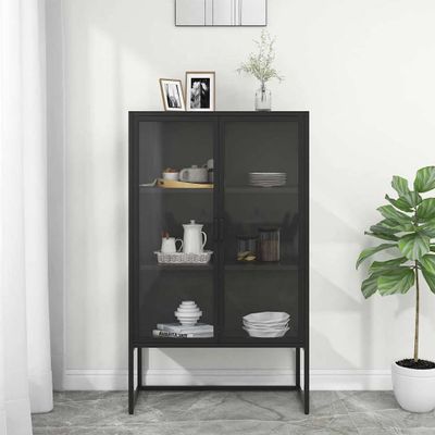 vidaXL Vysoká skrinka čierna 80x35x135 cm oceľ a tvrdené sklo