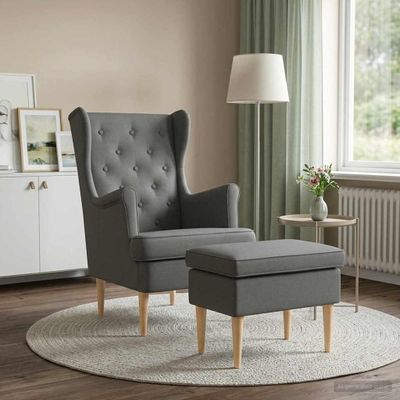 vidaXL Kreslo s taburetom 2 ks Tmavosivá Látka