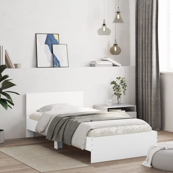 vidaXL Rám postele s čelom biely 100x200 cm kompozitné drevo