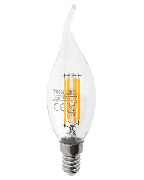 Dekoračná LED žiarovka FILAMENT Trixline 5W 600lm C35L E14 teplá biela