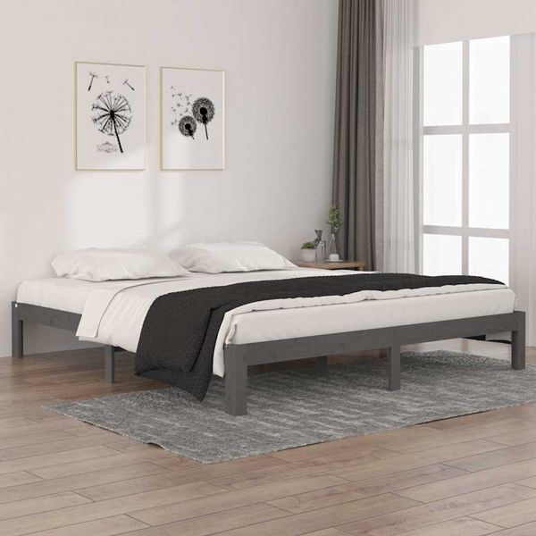 vidaXL Posteľný rám, sivý, drevený masív 180x200 cm, Super King