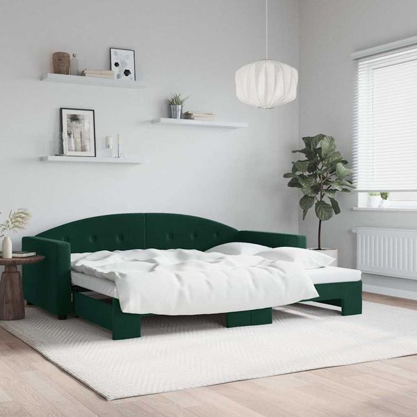 vidaXL Denná posteľ s rozkladacou posteľou tmavozelená 90x200 cm zamat