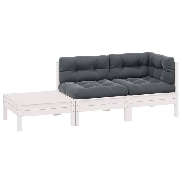 vidaXL 3-dielny záhradný sedací set so sedákmi biely borovicový masív