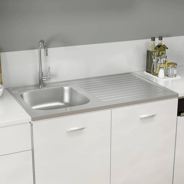 vidaXL Kuchynský drez s odkvapkávačom, strieborný 1000x600x155mm, oceľ