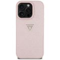 Puzdro Guess Hardcase PU zrnitý horúci razba 4G trojuholník kovové pre iPhone 16 Pro 6,3" ružové
