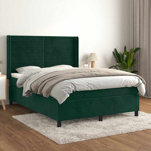 vidaXL Posteľný rám boxsping s matracom tmavozelený 140x200 cm zamat