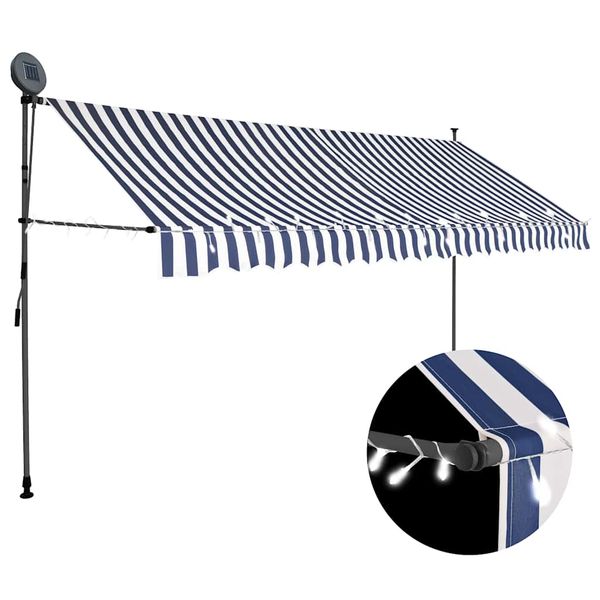 vidaXL Ručne zaťahovacia markíza s LED 400 cm, modro biela