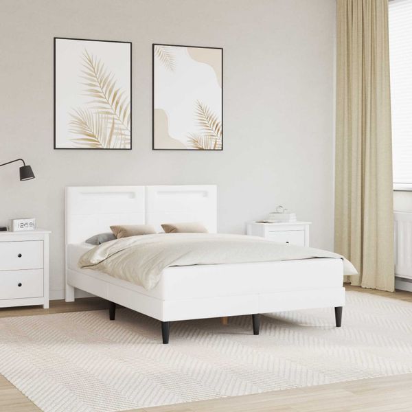 vidaXL Rám postele s LED pásikmi Biela 140 x 200 cm Umelá koža
