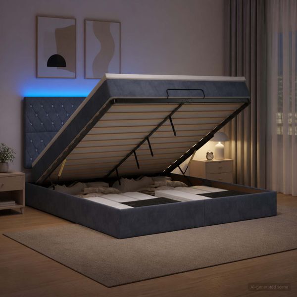 vidaXL Ottoman posteľ s matracom a LED Tmavosivá 160 x 200 cm Zamat