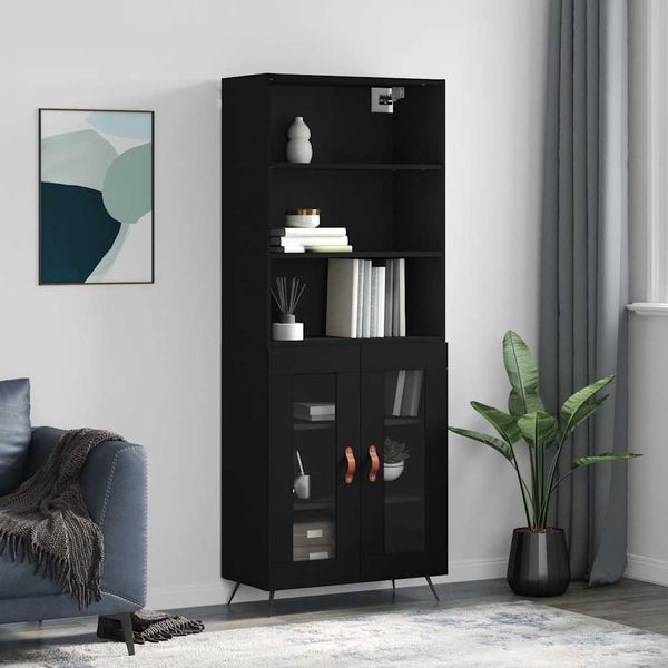 vidaXL Vysoká skrinka čierna 69,5x34x180 cm spracované drevo
