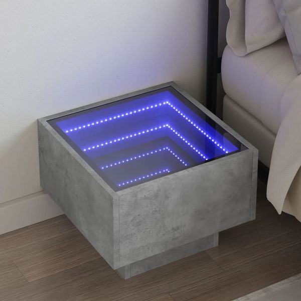 vidaXL Konferenčný stolík s nekonečnými LED betónovosivý 40x40x30 cm