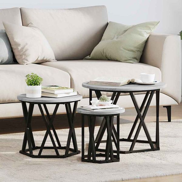 vidaXL Zostaviteľný bočný stôl 3 pcs Sivý Sonoma