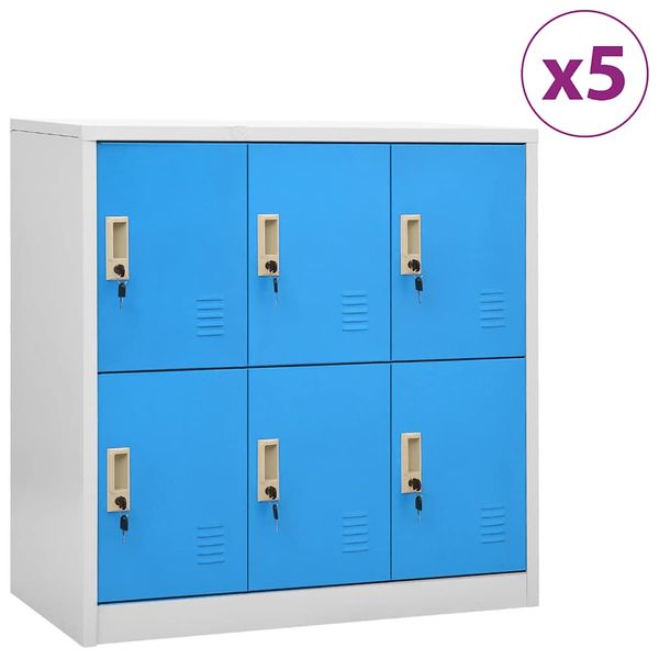 vidaXL Uzamykacie skrinky 5 ks bledosivé a modré 90x45x92,5 cm oceľové