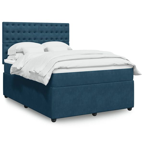 vidaXL Posteľný rám boxsping s matracom modrý 160x200 cm zamat