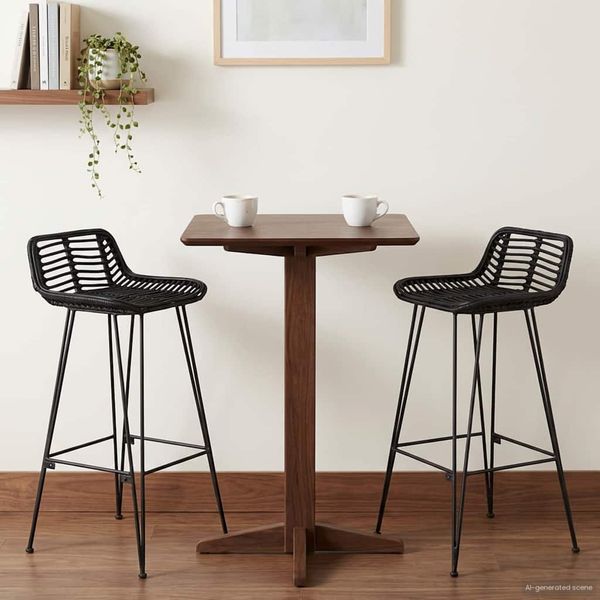 vidaXL Barová stolička 2 pcs Čierny 44 x 46 x 91 cm Ratan a oceľ