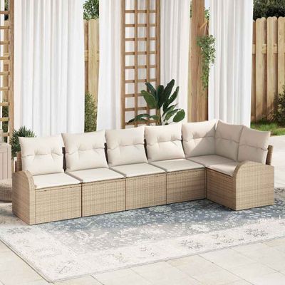 vidaXL Súprava záhradných pohoviek s vankúšom 6 pcs Béžová Poly ratan