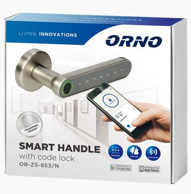 Chytrá kľučka s dotykovou klávesnicou a čítačkou odtlačkov prstov ORNO OR-ZS-853/N, Bluetooth 4.0, nikel