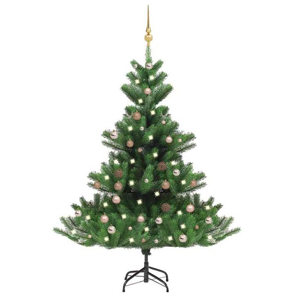 vidaXL Umelý vianočný stromček jedľa Nordmann LED a gule zelený 180 cm
