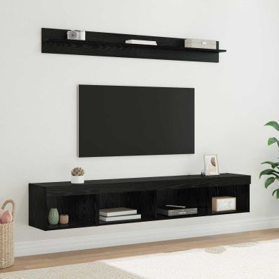 vidaXL Sada nástenného kabinetu na TV s LED Nástenný 5 pcs Čierny dub