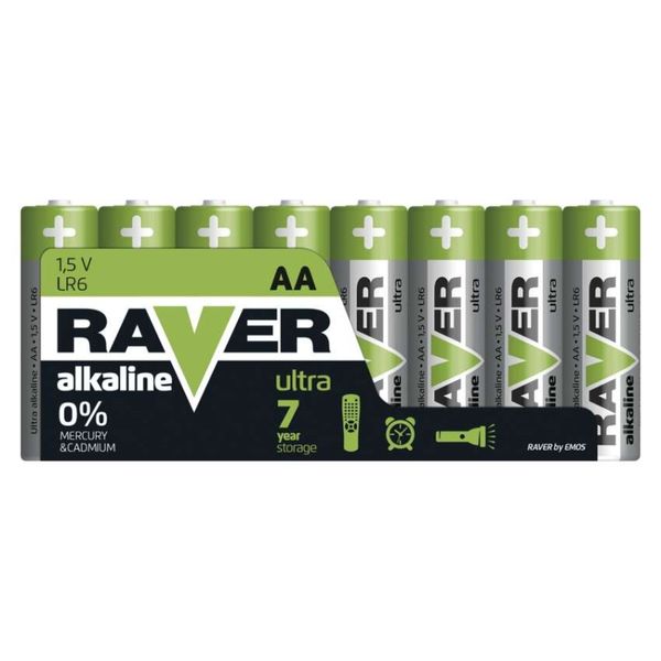 Alkalická batéria RAVER LR6 (AA), 8 ks