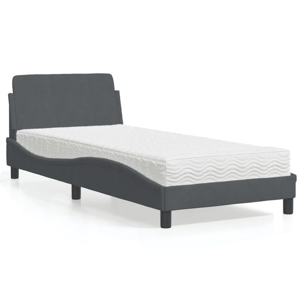 vidaXL Posteľ s matracom Dover tmavosivý 90x190 cm zamat