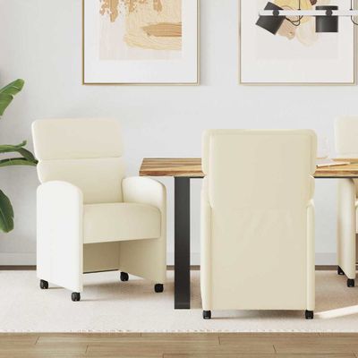 vidaXL Jedálenské stoličky na kolieskach 2 pcs Krémová 58 x 65 x 98 cm