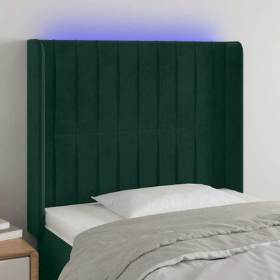 vidaXL Čelo postele s LED tmavozelené 83x16x118/128 cm zamat