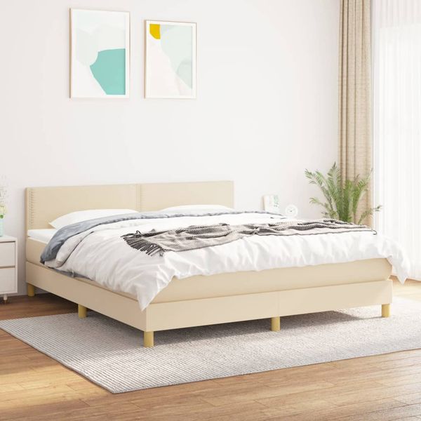 vidaXL Posteľný rám boxspring s matracom krémový 160x200 cm látka
