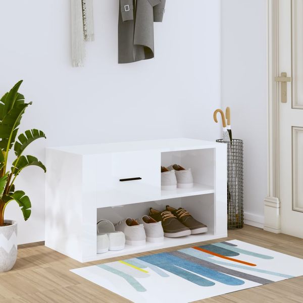 vidaXL Botník lesklý biely 80x35x45 cm spracované drevo