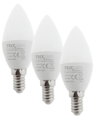 LED žiarovka Trixline 6W C35 E14 teplá biela 3 PACK