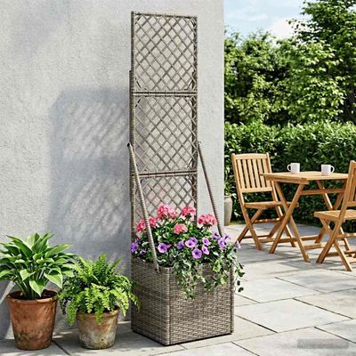 vidaXL Záhradný kvetináč s trellis Sivá 35 x 30 x 135 cm polyratan