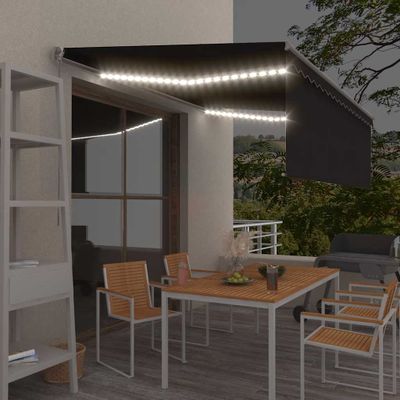vidaXL Ručne zaťahovacia markíza s tienidlom a LED 4,5x3 m antracitová