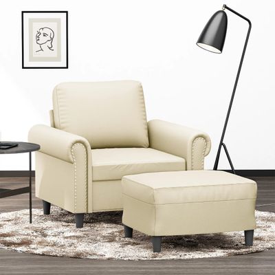 VidaXL Kreslo s podnožkou krémové 60 cm umelá koža